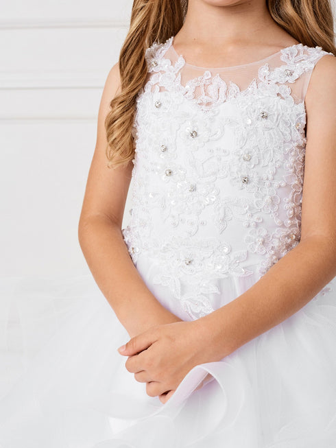 Girls Multi Color Illusion Neckline Lace Applique Trim Pageant Dress 2-12 - SophiasStyle.com